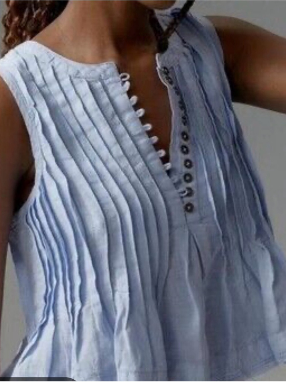 Anthropologie Light Blue Pintuck Sleeveless Button-Trim